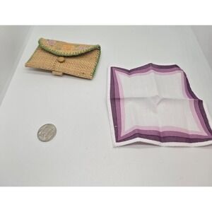 American Girl Historical Kit Woven Straw Clutch Purse w/ Coin & Handkerchief